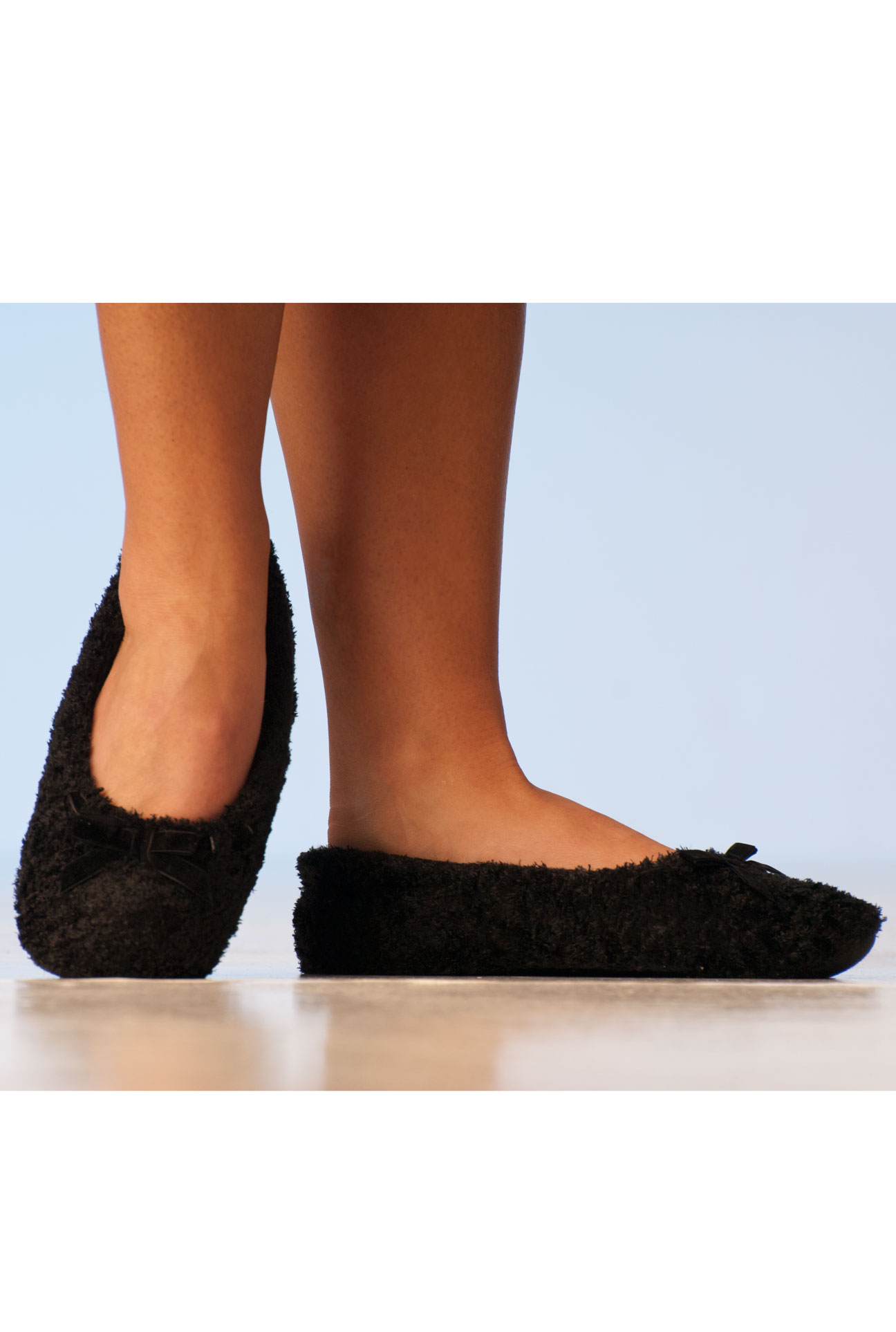 Papuče – černé baleríny s mašličkou